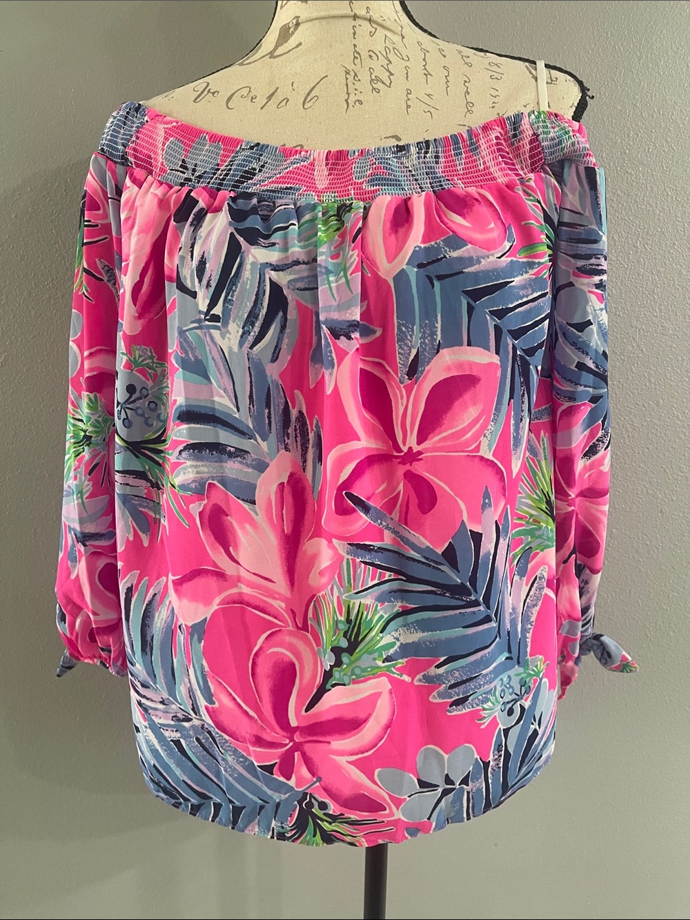 Lilly Pulitzer Bright Pink Tropical Off-Shoulder Blouse